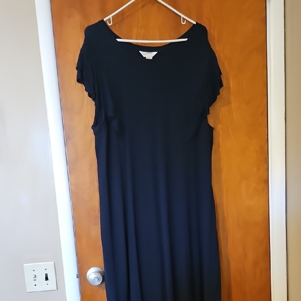 Christopher & Banks Blue Flutter Sleeve V-Neck Maxi Dress